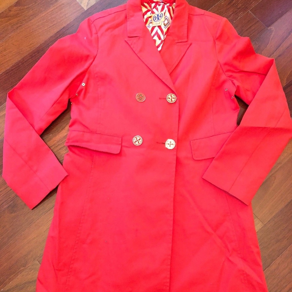 Tory Burch Trench Coat Red & Gold Size 4